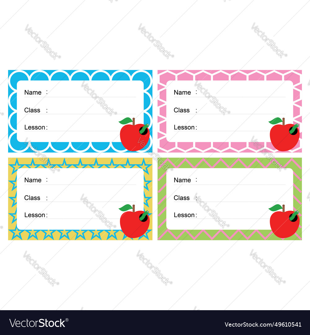 Printable name label stickers with designs Vector Image