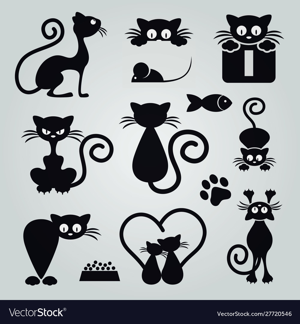 Black cat silhouette collection design Royalty Free Vector