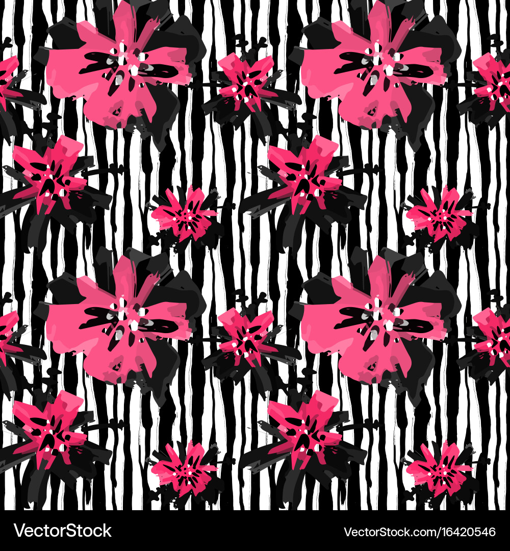 Floral hand painted expressive pink ink and Vector Image