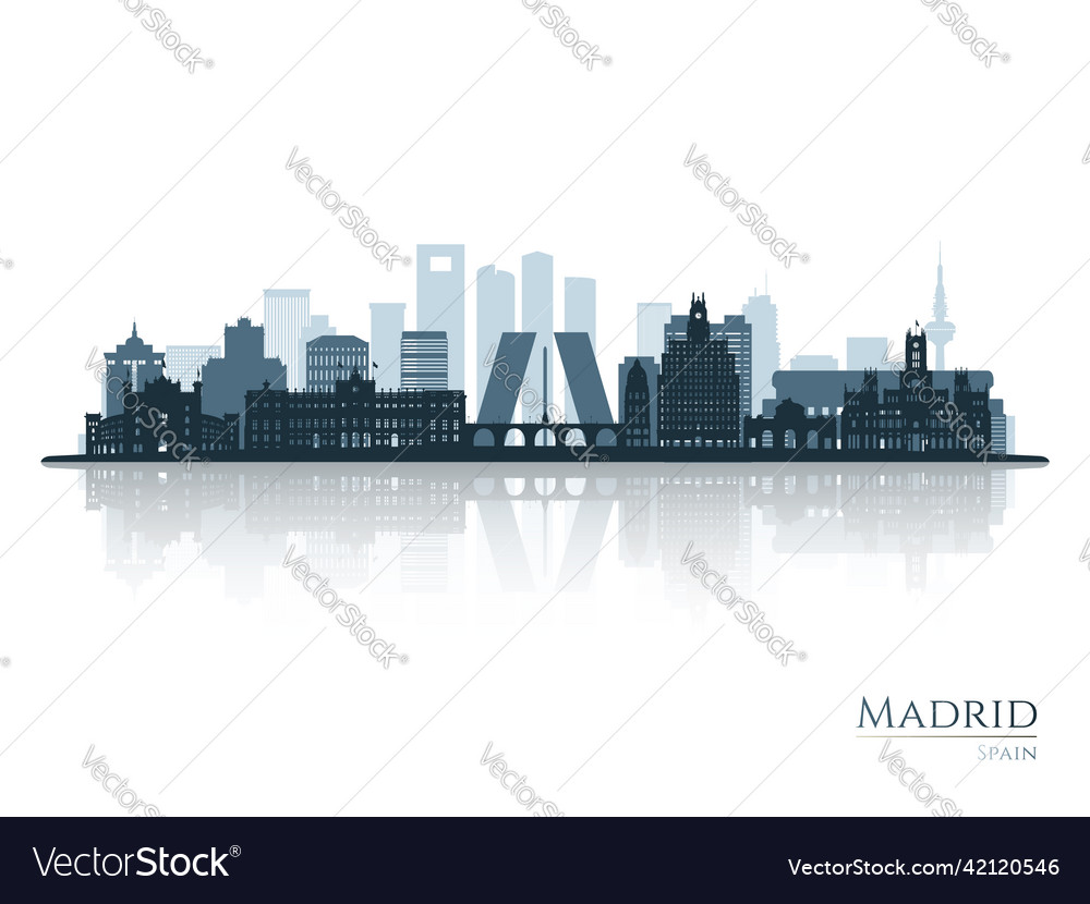 Madrid skyline silhouette with reflection Vector Image