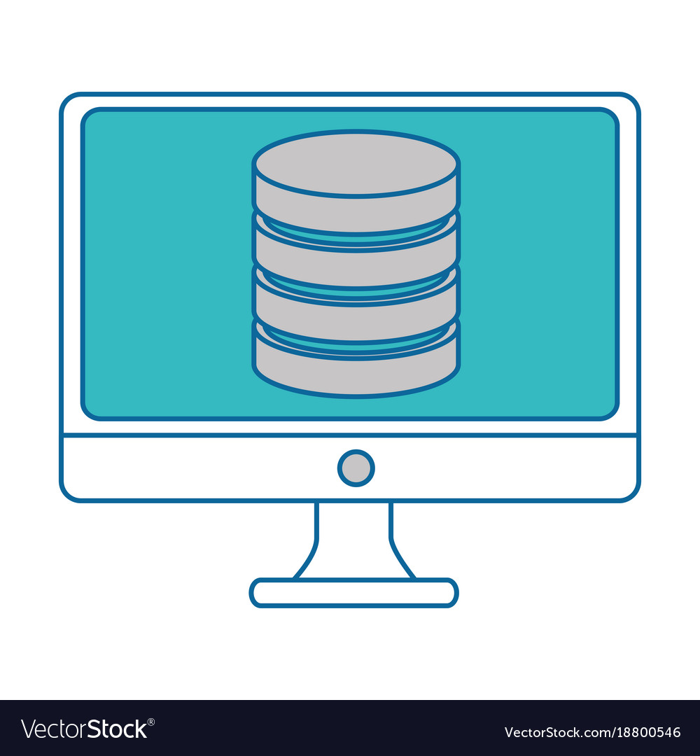 Monitor computer with data disk Royalty Free Vector Image