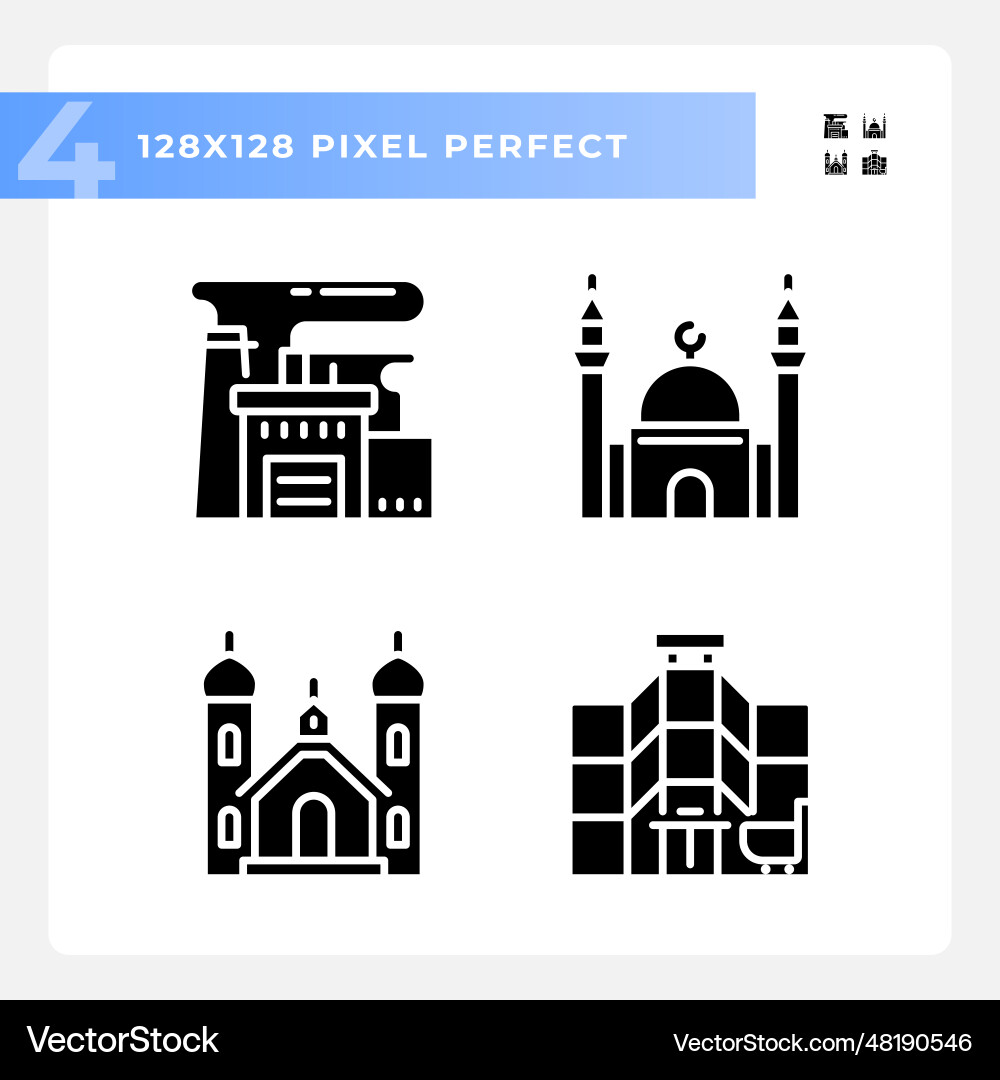Pixel perfect glyph style building icons set Vector Image