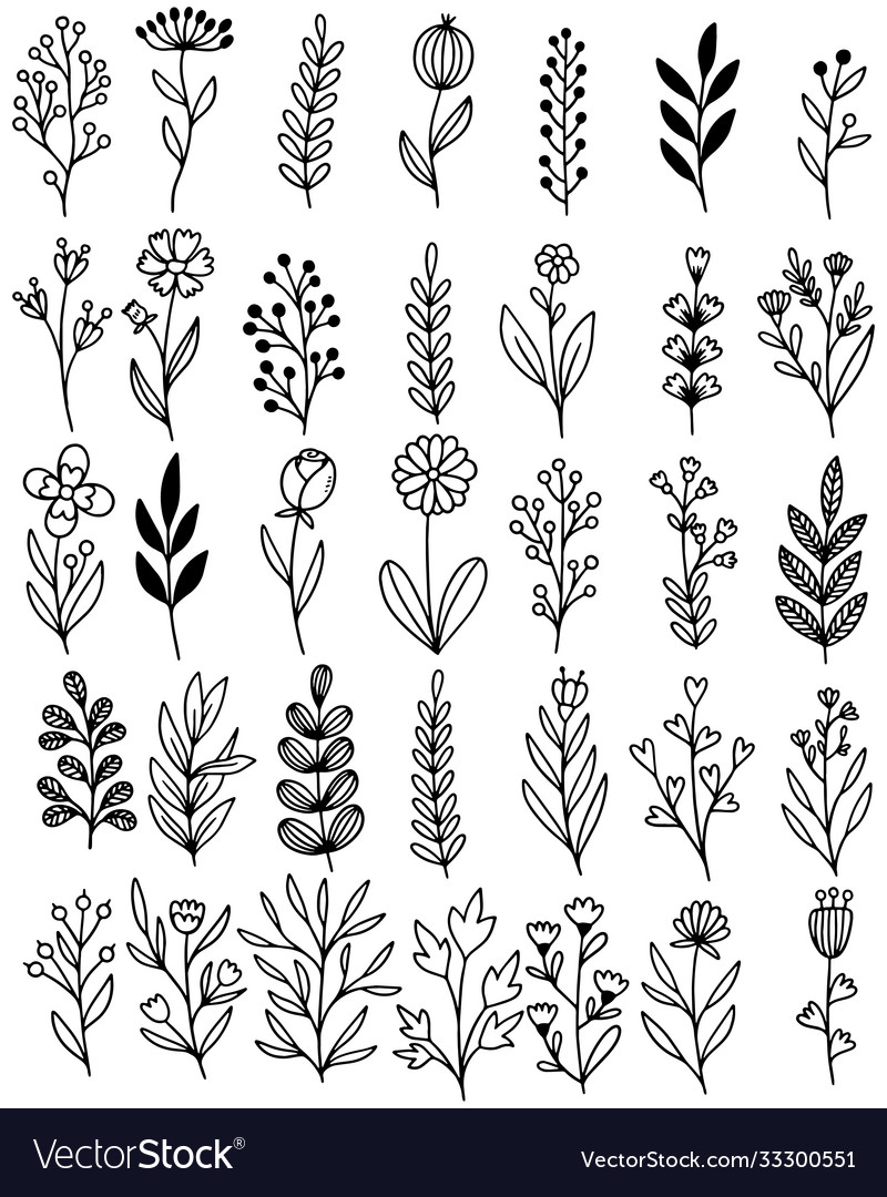 0118 hand drawn flowers doodle Royalty Free Vector Image