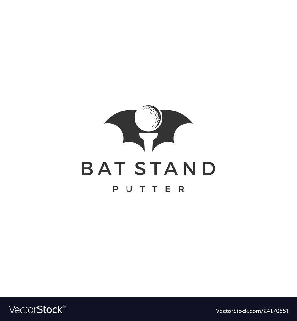 Bat stand putter golf ball negative space logo Vector Image