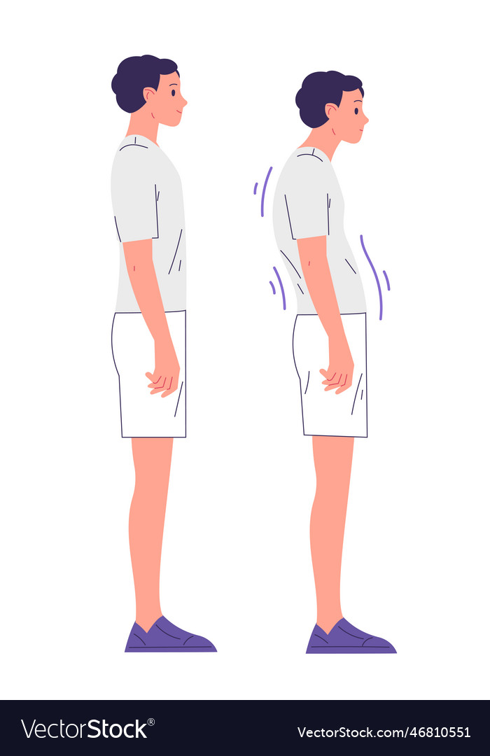 Boy with proper posture and with a posture problem