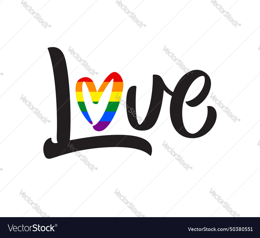 Word love with rainbow heart Royalty Free Vector Image