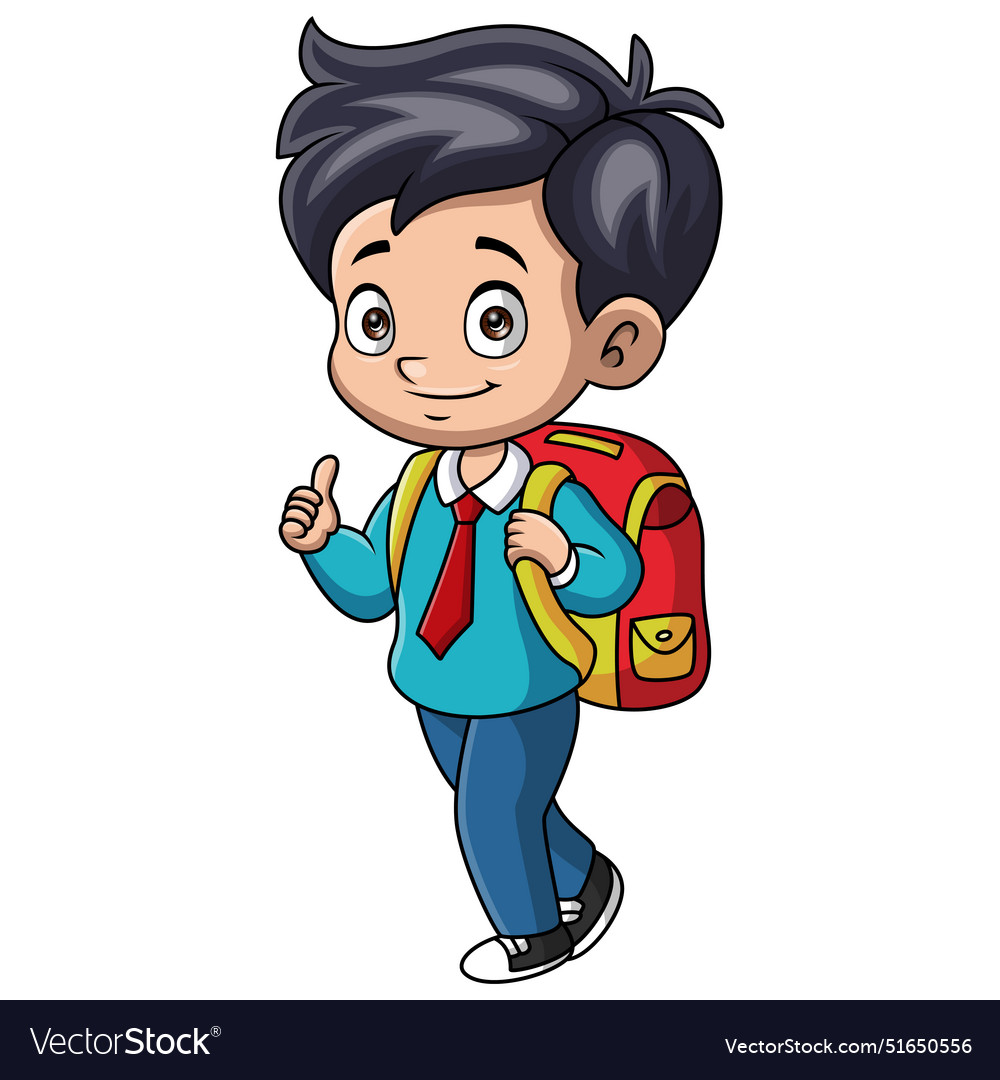 Cute happy school boy cartoon Royalty Free Vector Image