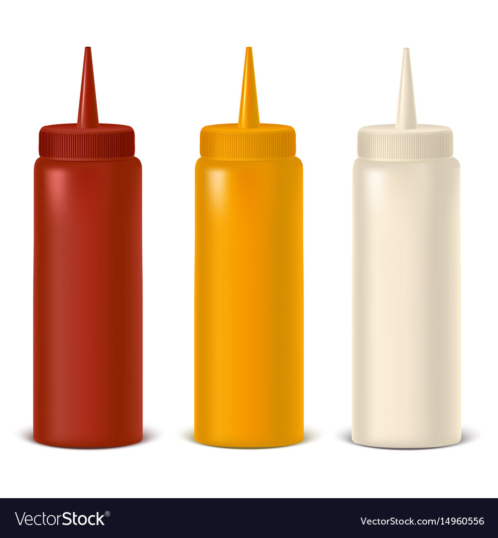 Realistic detailed bottle set for sauce mustard Vector Image