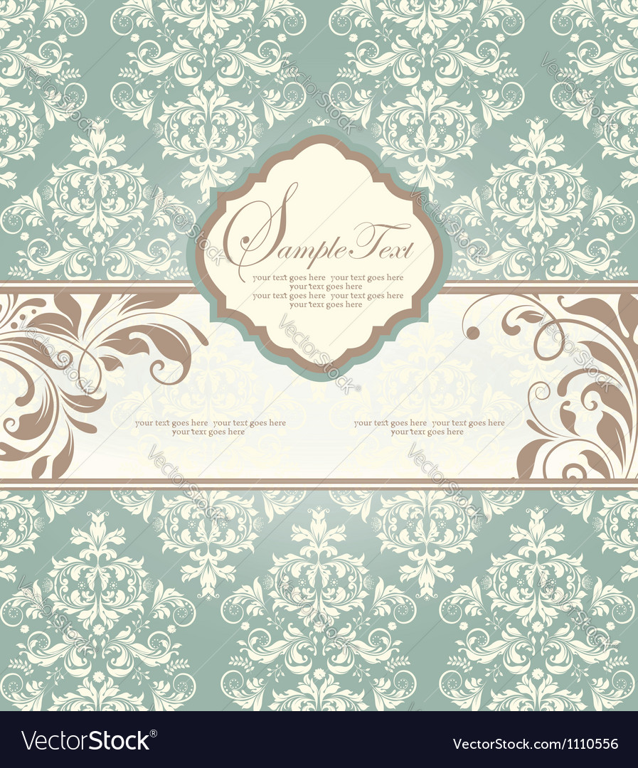 Vintage blue damask invitation with floral element