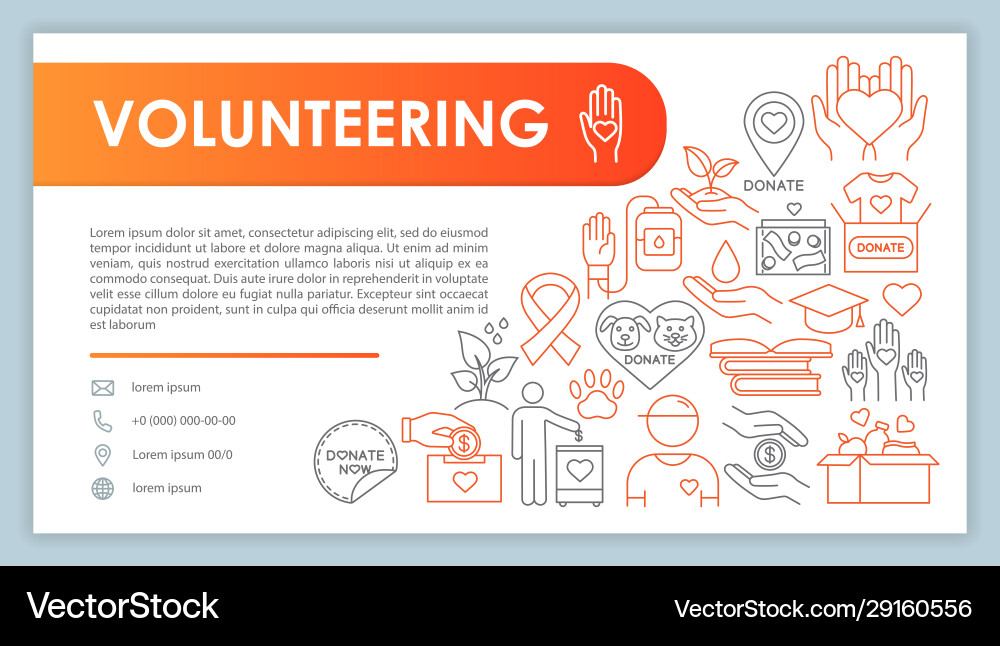 Volunteering web banner business card template Vector Image