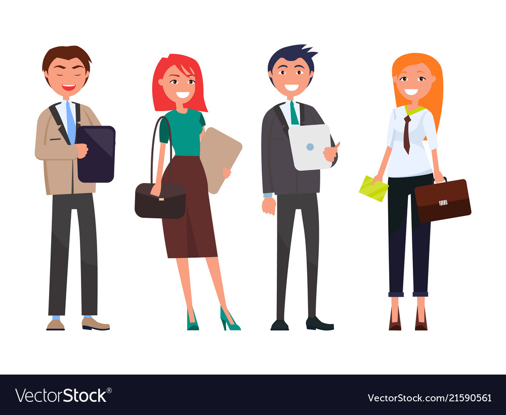 Businessmen and women with digital tablets Vector Image