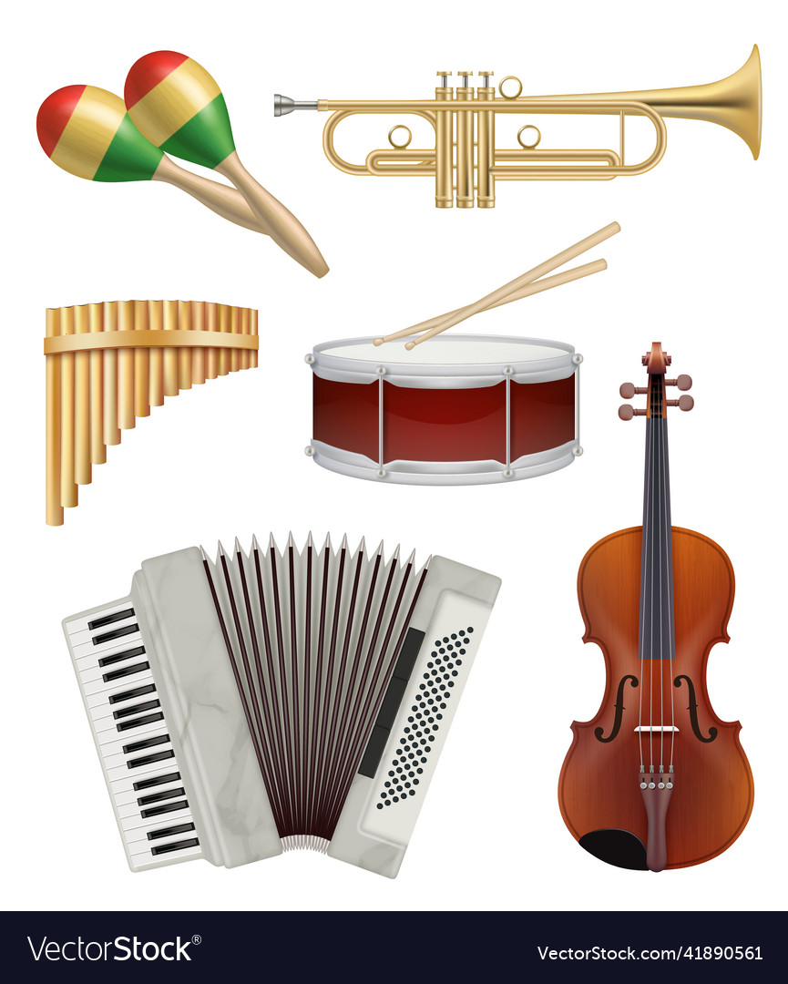 Music instruments audio items collection for pop Vector Image