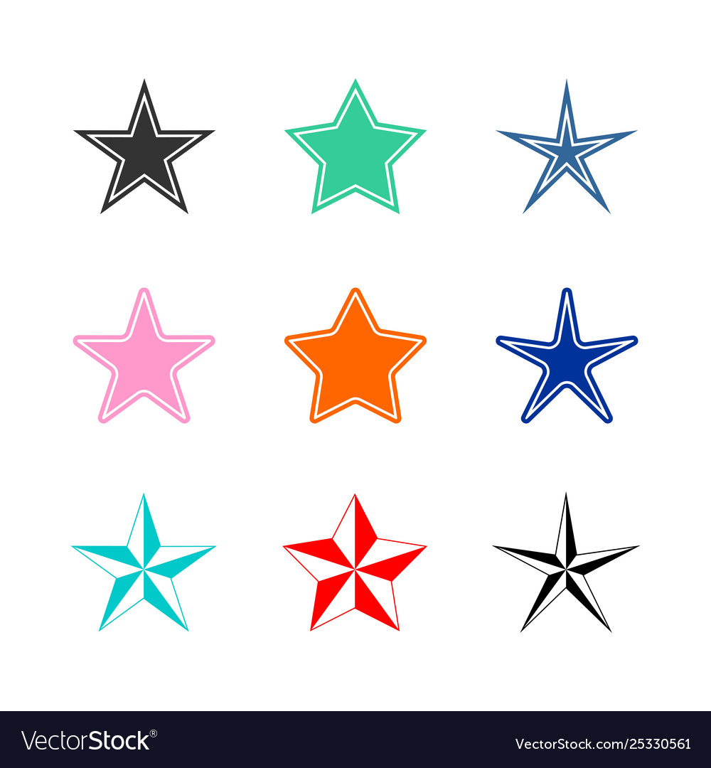 Set colorful star icons fill color with outline Vector Image