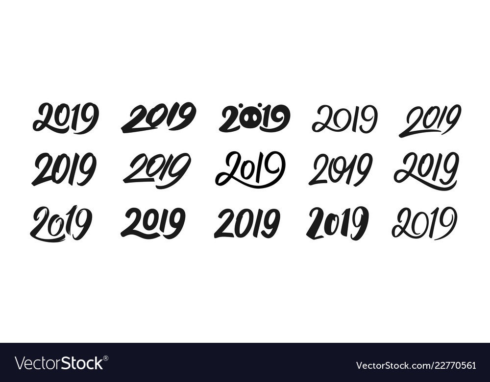 Set new year 2019 calligraphy numbers Royalty Free Vector