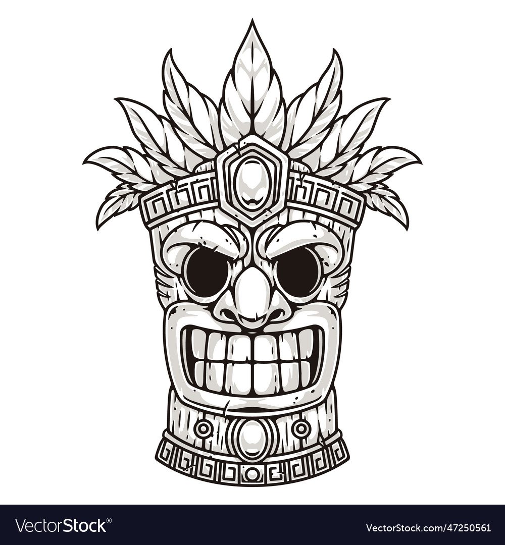 Tiki totem mask sticker monochrome Royalty Free Vector Image