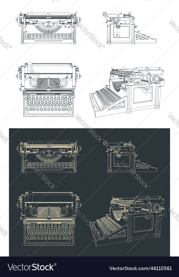 Typewriter blueprints Royalty Free Vector Image