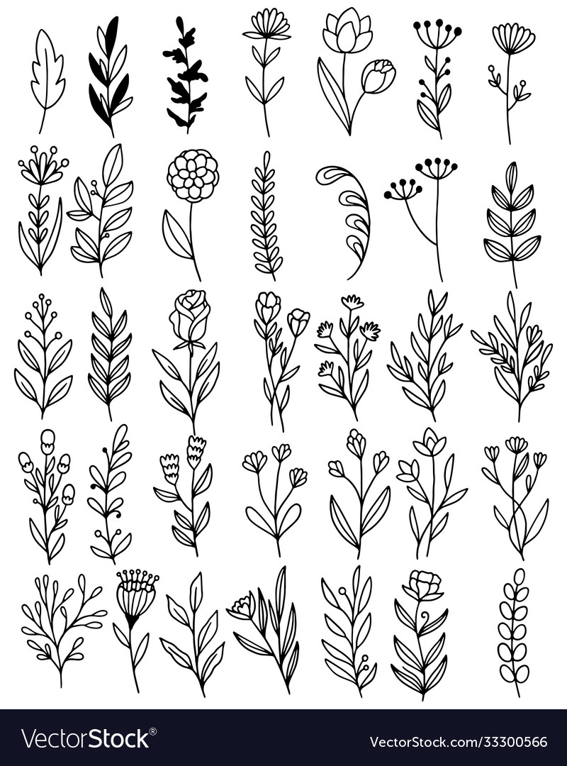 0129 hand drawn flowers doodle Royalty Free Vector Image