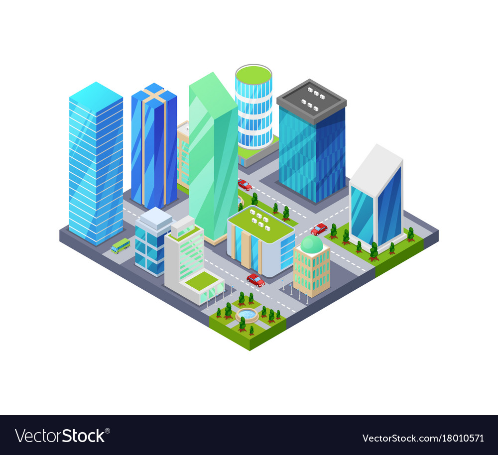 City quarter isometric 3d icon Royalty Free Vector Image