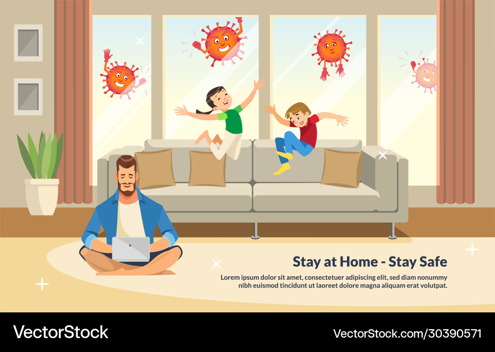 Flat banner stay at home - safe Royalty Free Vector Image