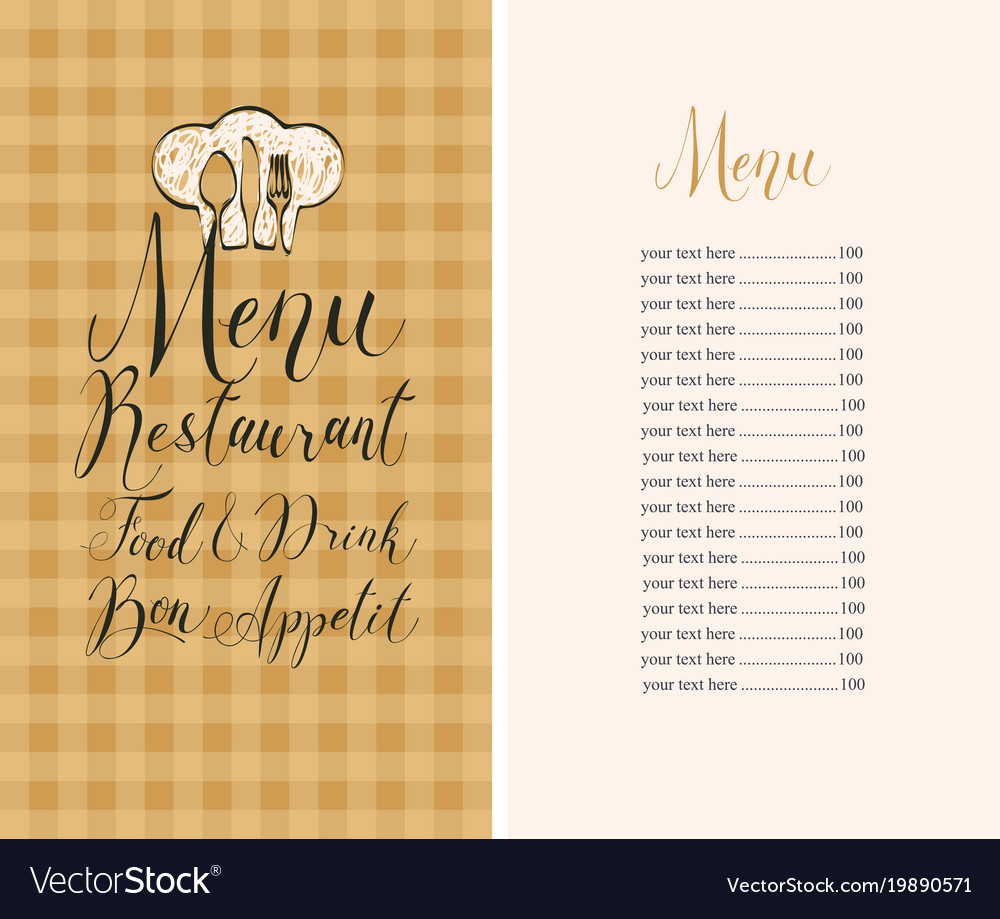 restaurant menu with price list toque and cutlery vector image