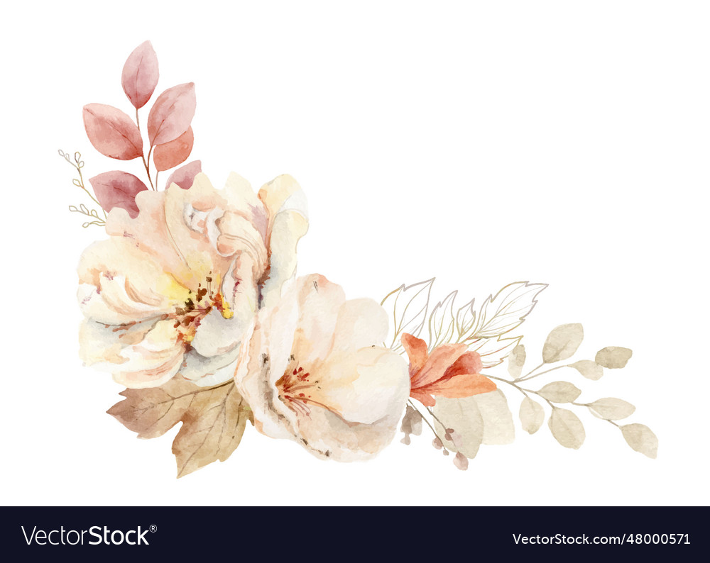 Watercolor wreath with flowers and leaves Vector Image