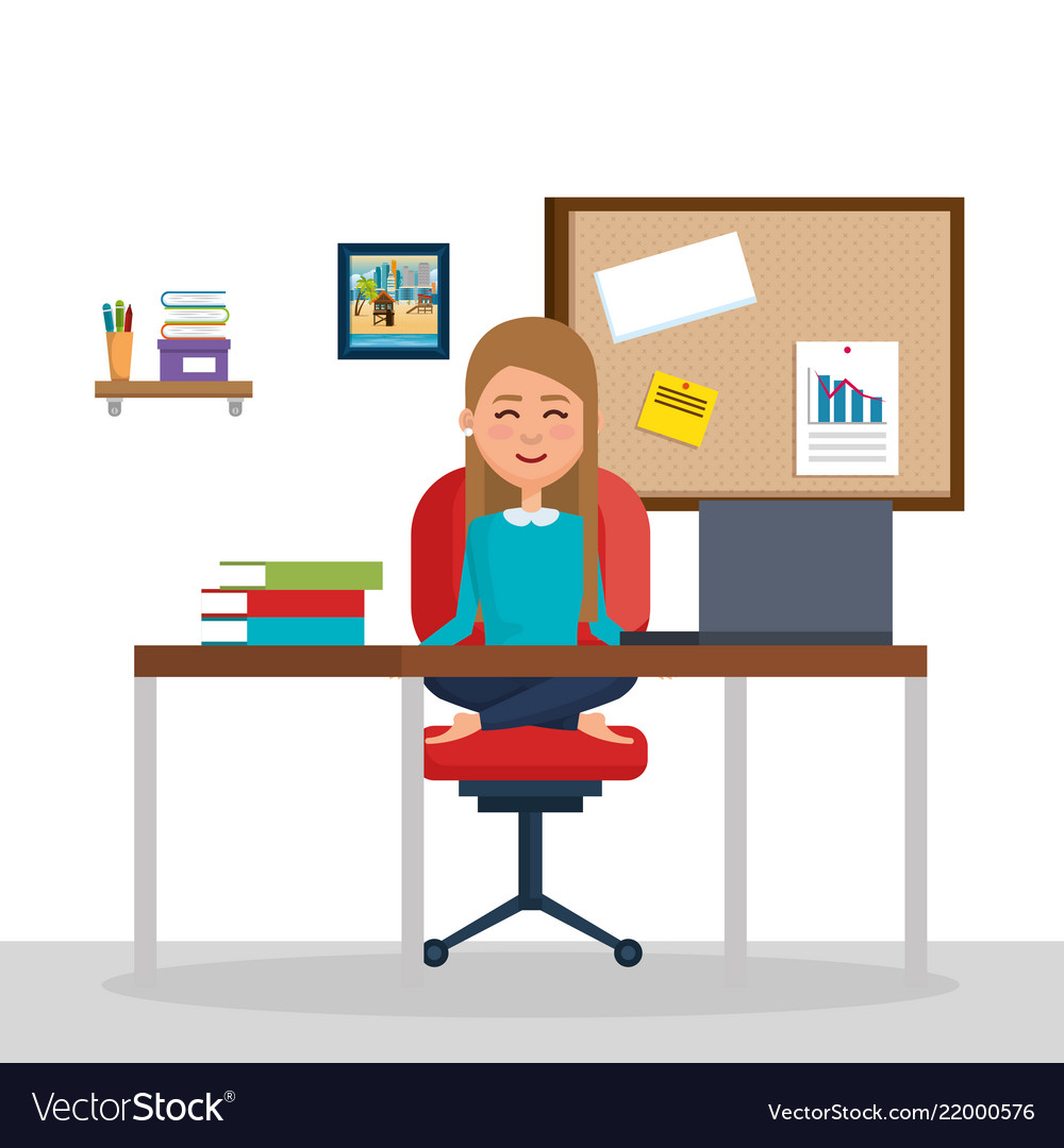 Business Woman Practicing Yoga In Office Chair Vector Image