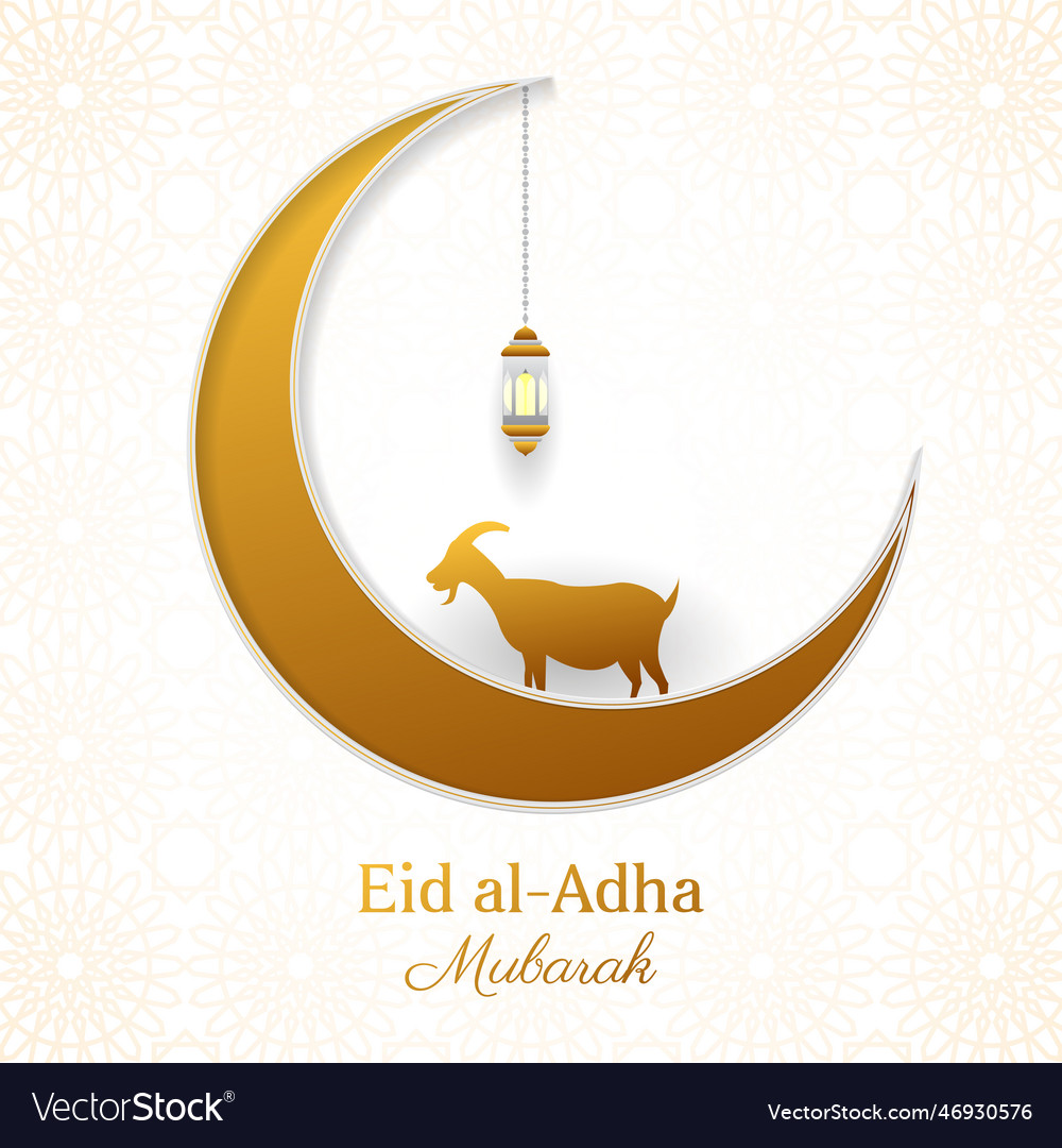 Eid al adha mubarak greeting card with crescent Vector Image