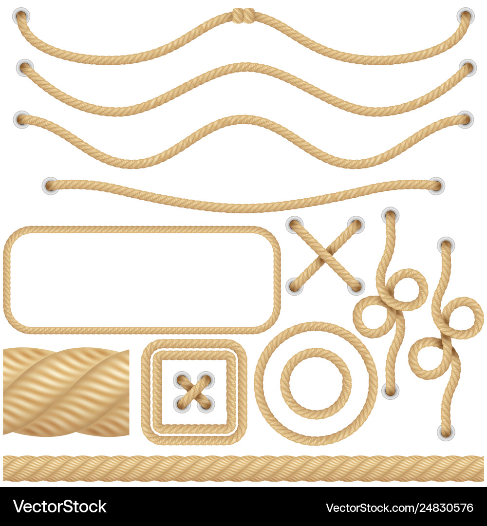 Realistic marine or nautical fiber ropes borders Vector Image