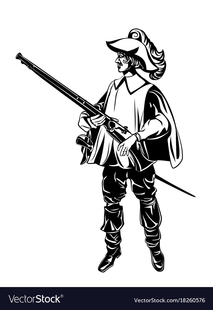 Silhouette of an armed musketeer