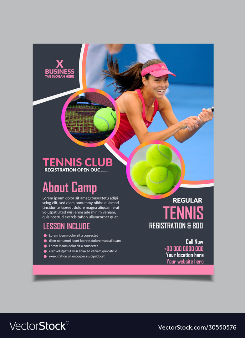 Tennis camp flyer design template fully editable Vector Image