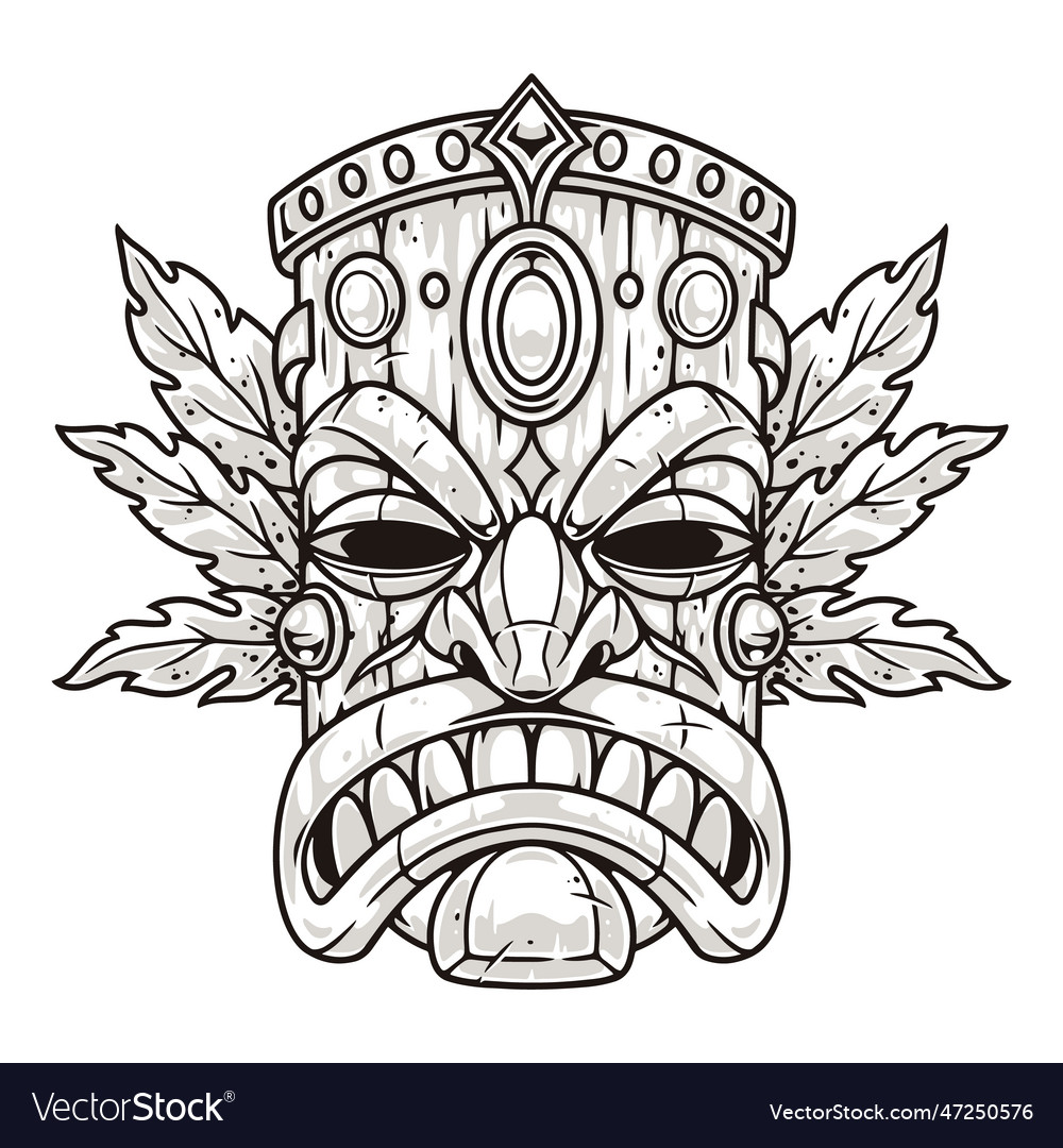 Tiki totem mask monochrome emblem Royalty Free Vector Image