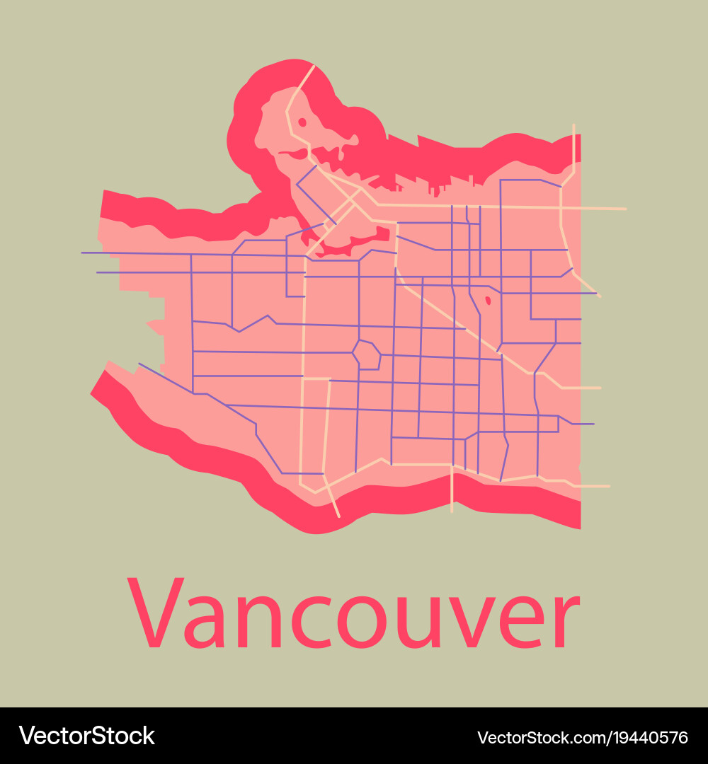 Vancouver City Plan Detailed Flat Map Royalty Free Vector