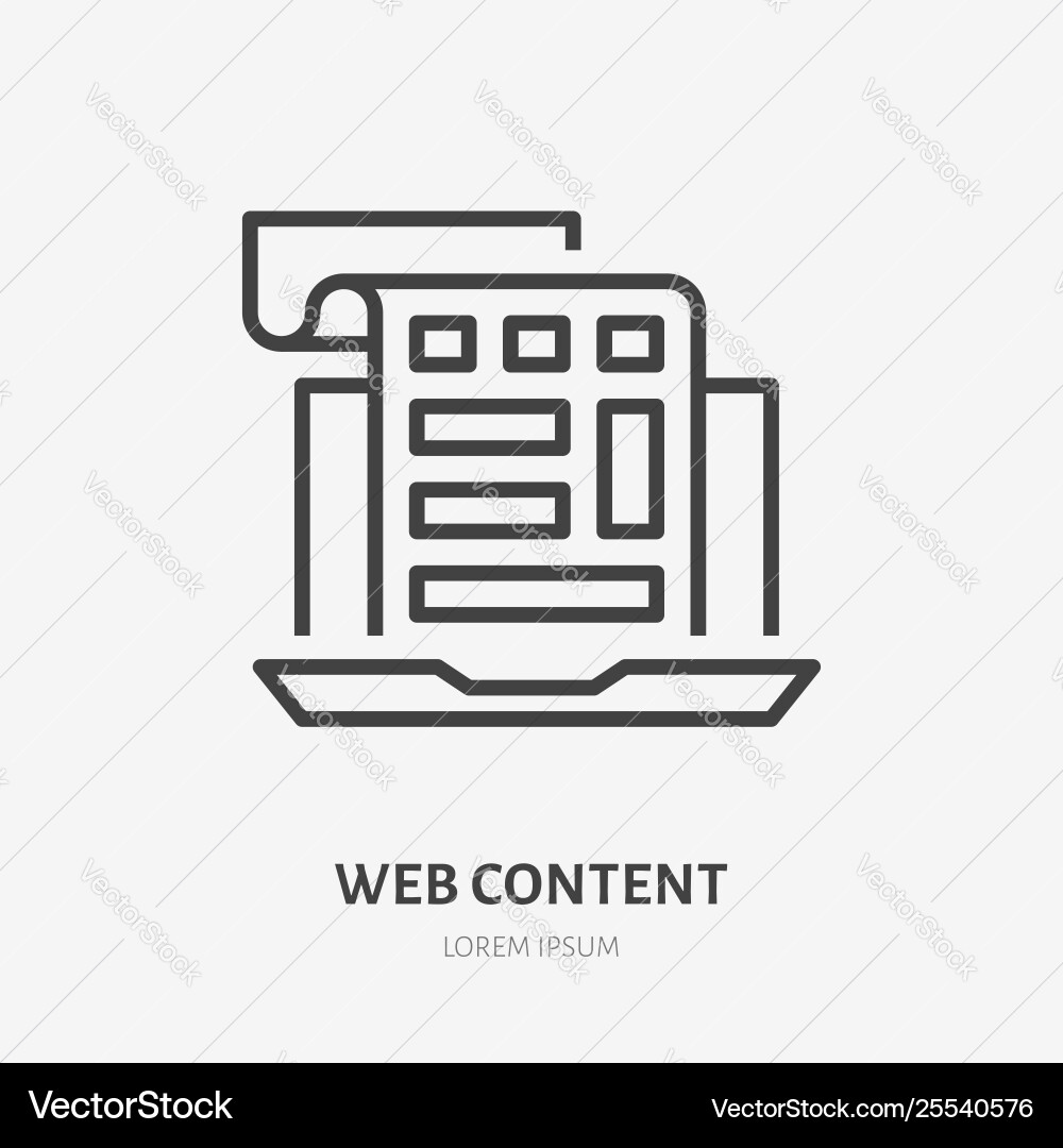 Website content flat line icon thin sign Vector Image