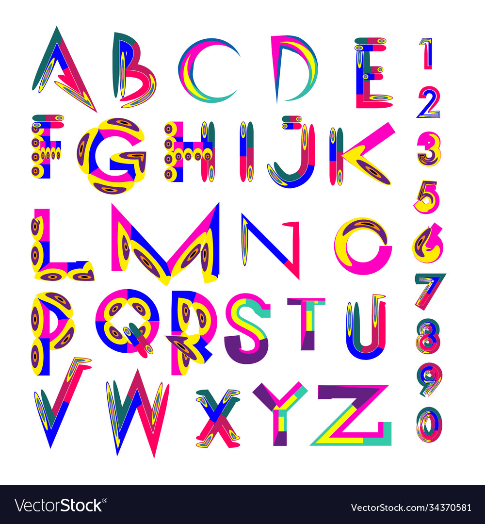 Abstract colorful font and alphabet Royalty Free Vector