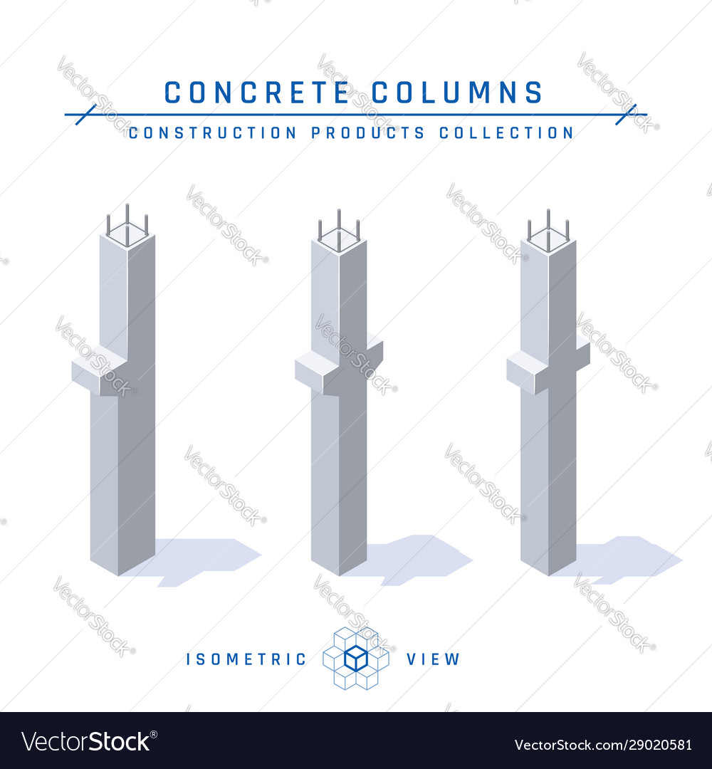 Concrete Columns In Isometric View Icon Royalty Free Vector