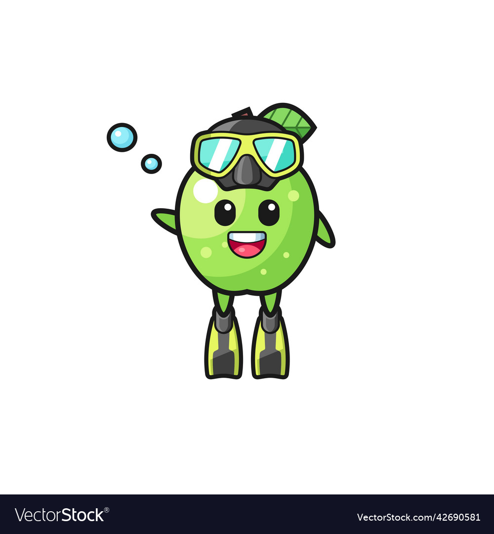 Green Apple Diver Cartoon Character Royalty Free Vector