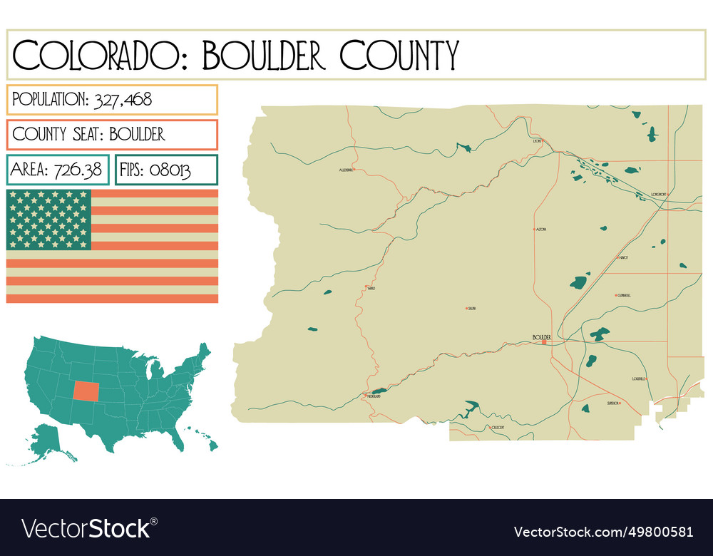 Large and detailed map of boulder county Vector Image