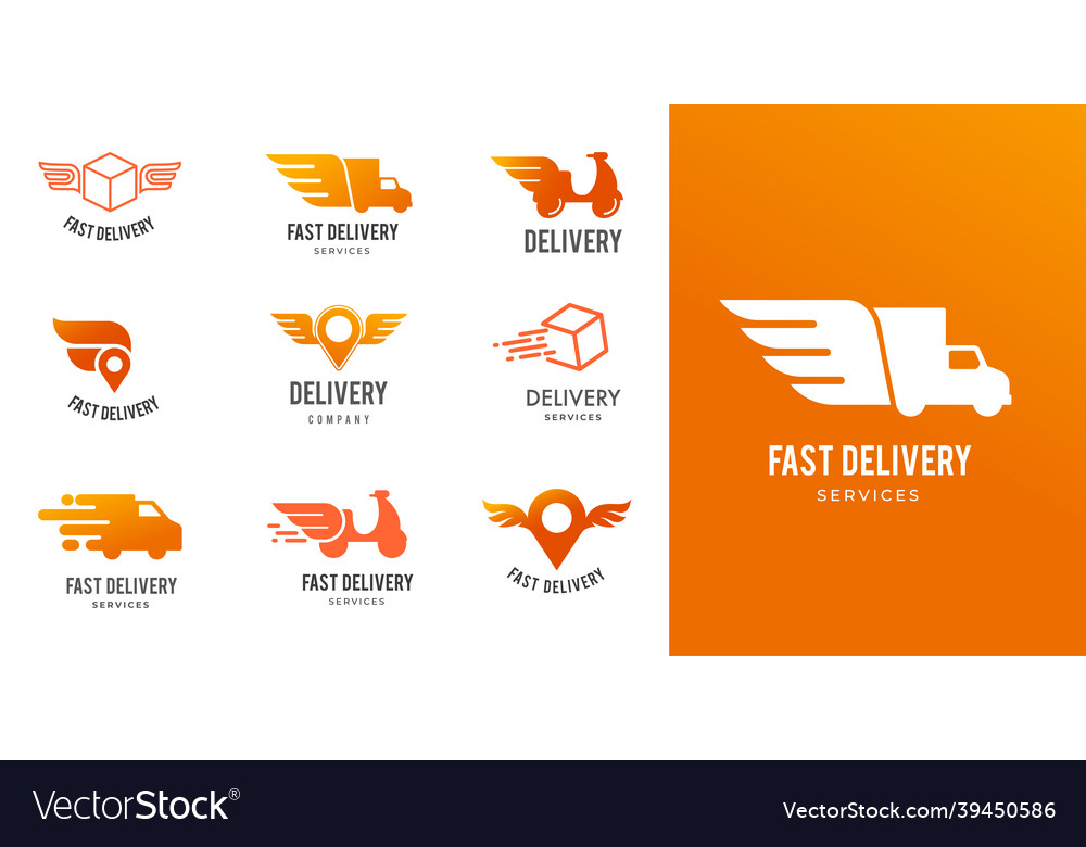 Blue delivery logos collection set of emblems Vector Image