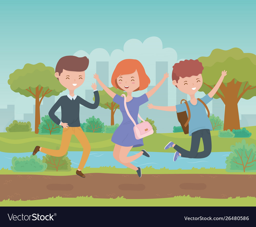 Happy friends celebrating in park scene Royalty Free Vector