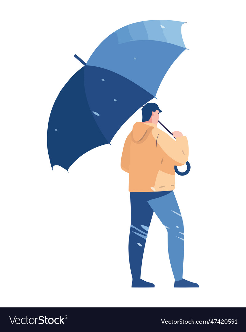 Businessman holding umbrella walking in the rain Vector Image