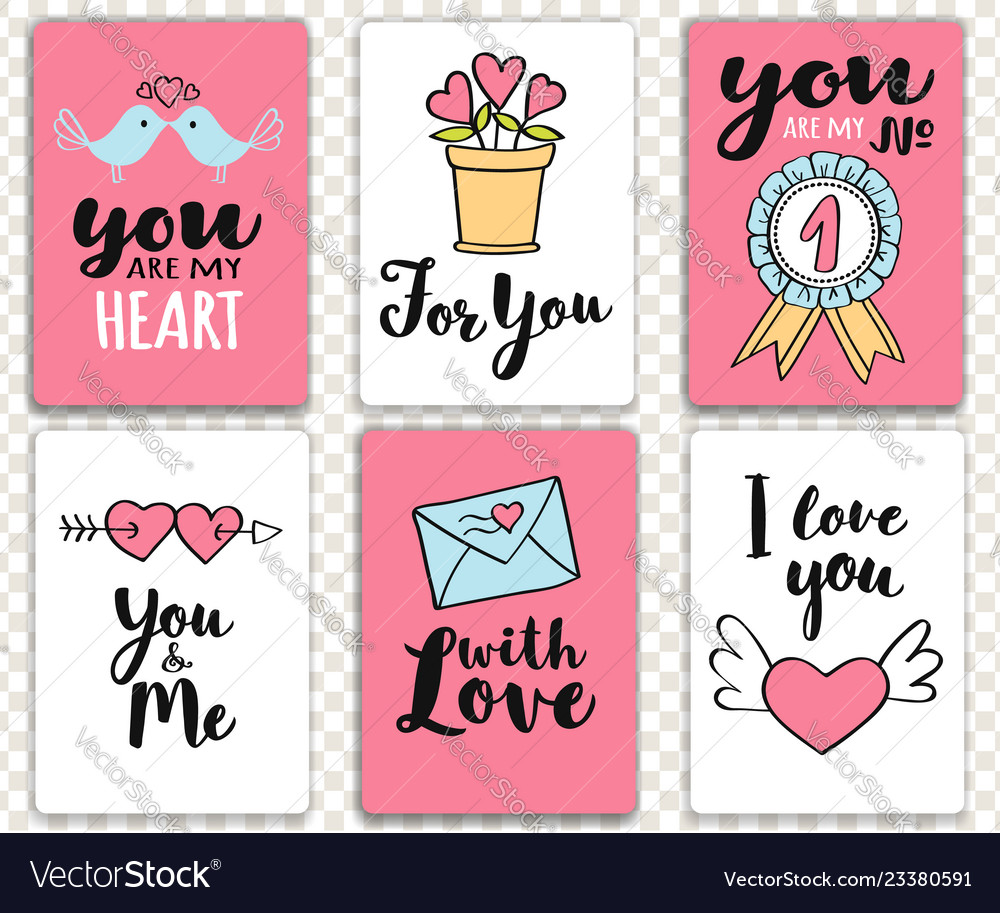 Valentines day cards with hand written lettering Vector Image