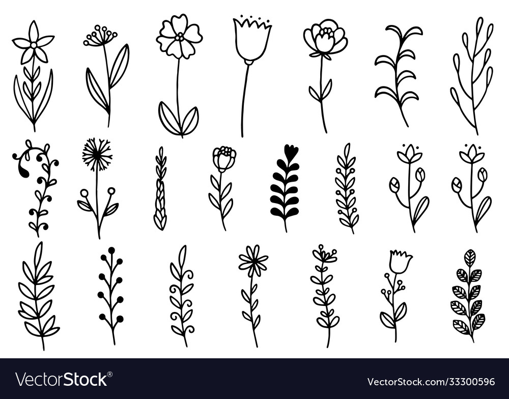 0153 hand drawn flowers doodle Royalty Free Vector Image