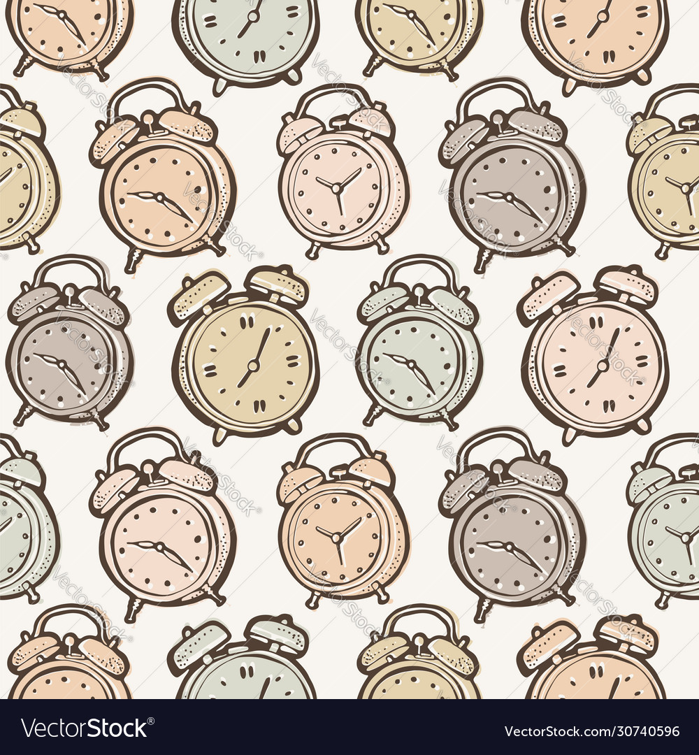 Alarm clocks pattern in cartoon style pastel Vector Image