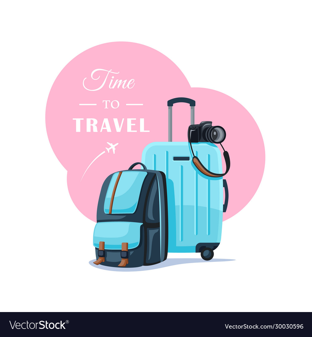 Backpack and suitcase isolated on white background