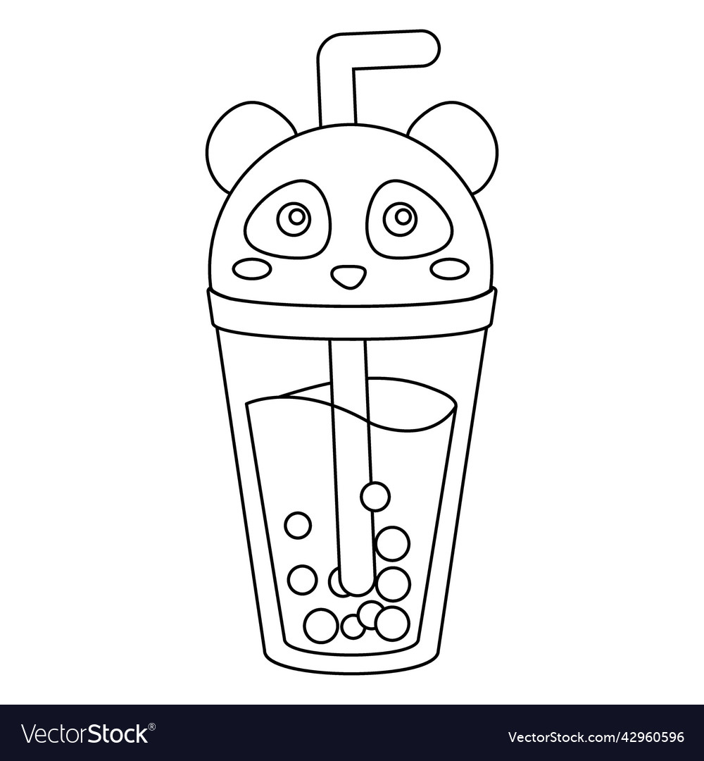 Bubble tea panda cap stroke high quality Vector Image