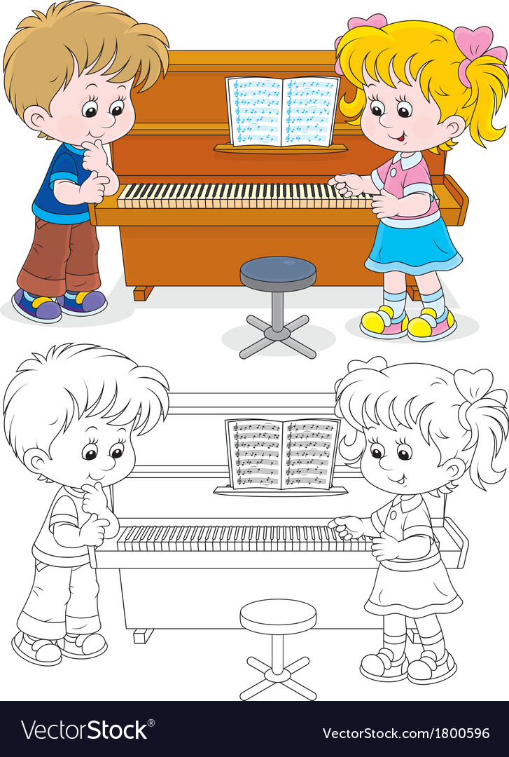 Children play a piano