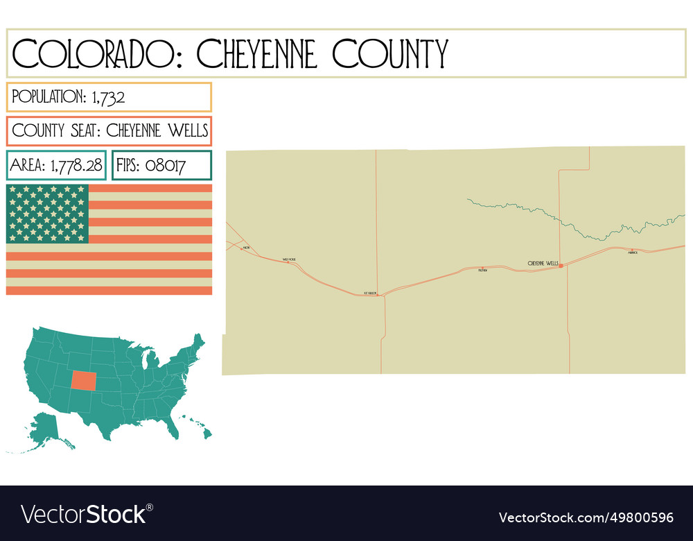 Large and detailed map of cheyenne county Vector Image