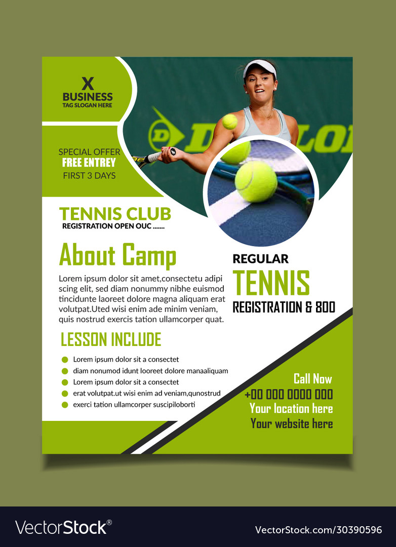 Tennis camp flyer design template fully editable Vector Image Within Sports Camp Flyer Template