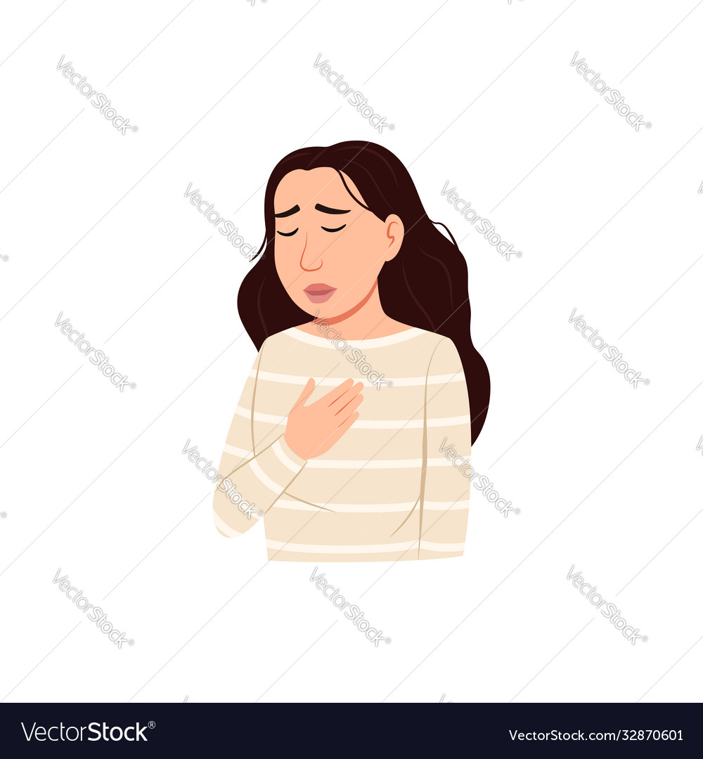 Chest pain icon sick woman difficulty breathing Vector Image