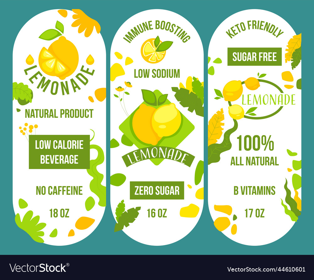 Low calories beverage natural lemonade drinks Vector Image